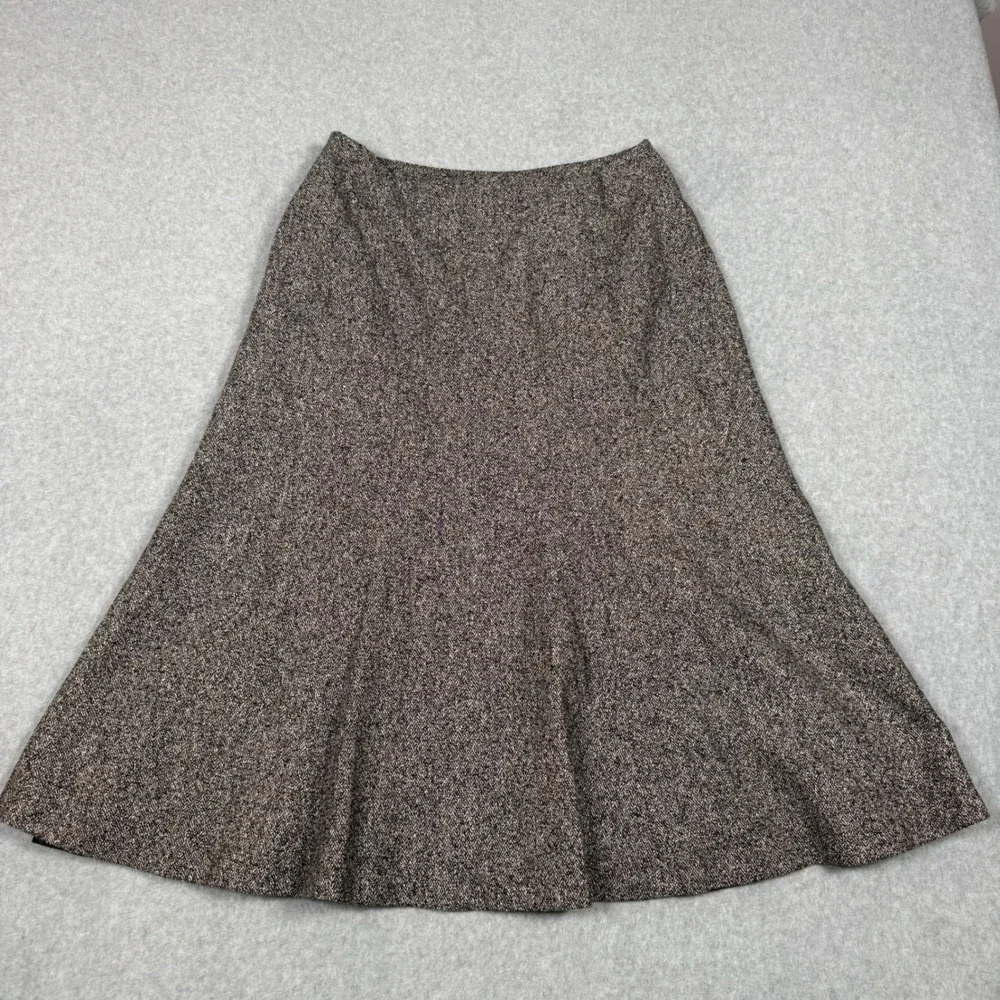 Talbots Vintage Brown Tweed Wool Silk Blend A-Line Midi Skirt Size 10 Flare Hem